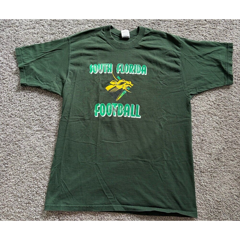 Vintage 90s USF South Florida Bulls Football T Shirt Green Mens Size Large
